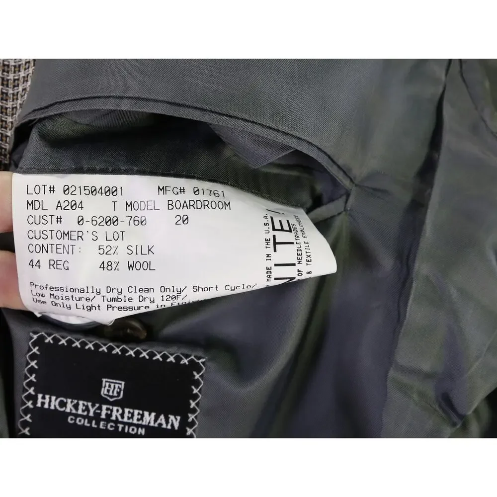 Hickey Freeman Bronze Black Checkered Woven Silk Wool Sportcoat Blazer 44R